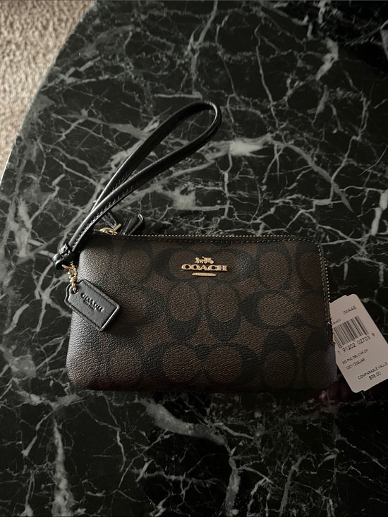 Coach Handbags - Coach Brown Logo Wristlet with Gold Hardware